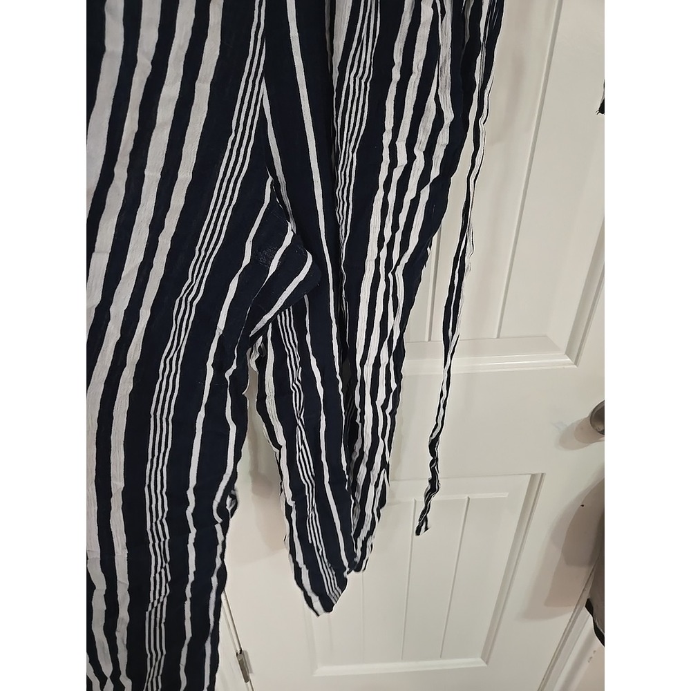 NY&Co Blue White Striped Off The Shoulder Jumpsuit Medium Wide Leg Summer - Picture 2 of 14